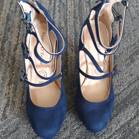 Navy blue velvet heels - Picture 2 of 2